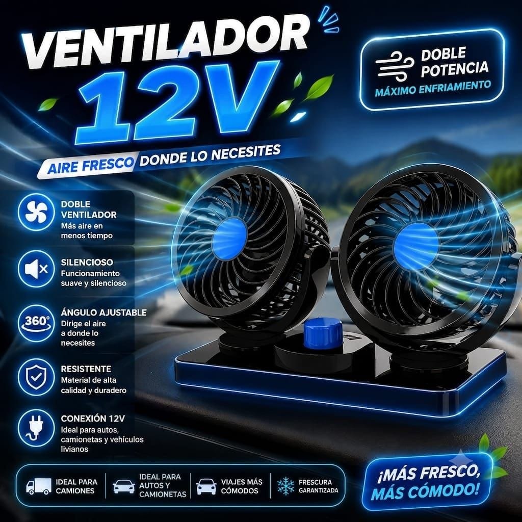 Ventilador Doble para Vehículos 12V – 2 Velocidades