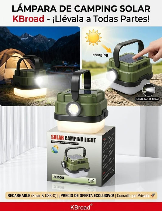 Lámpara Solar LED 2 en 1 – Alta Potencia para Camping y Emergencias