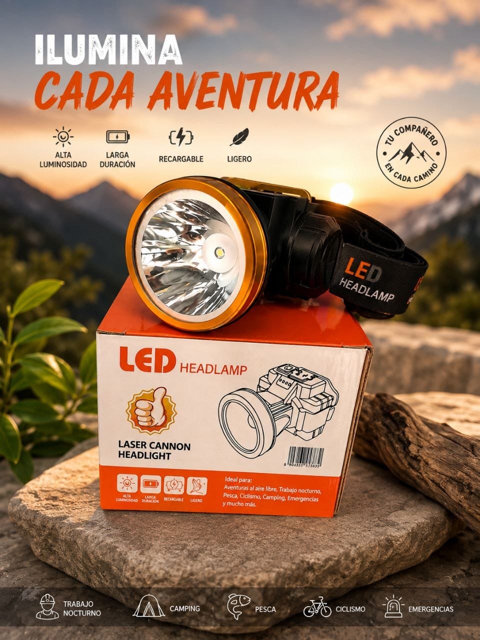 Linterna Frontal LED Recargable 3W – Resistente al Agua