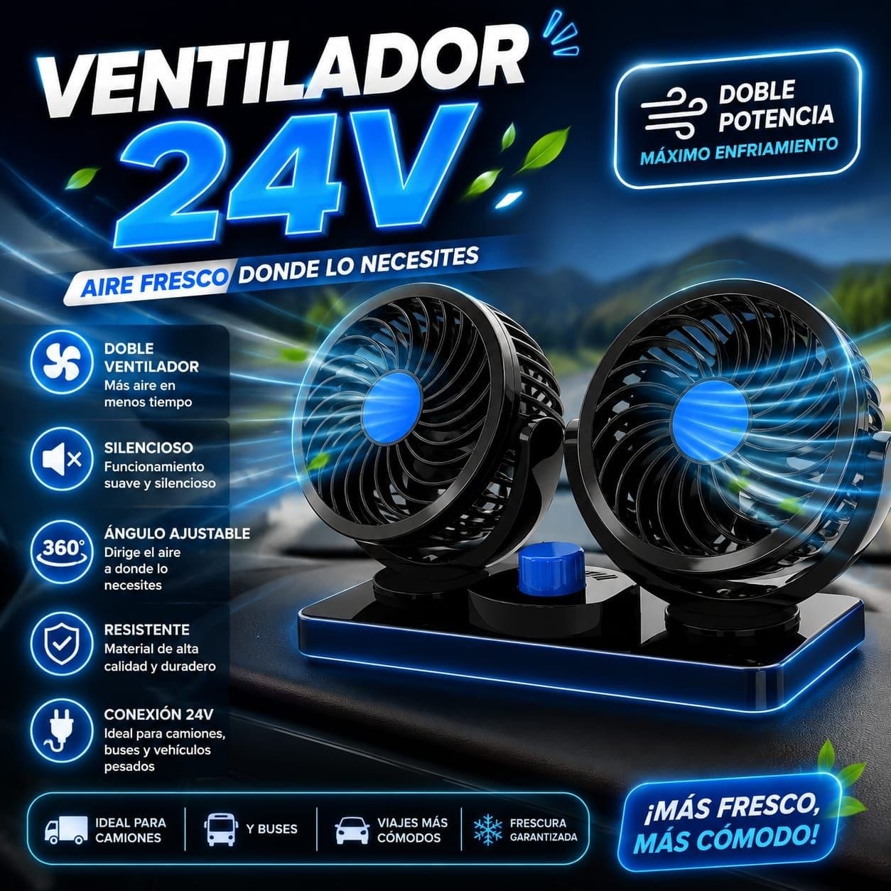 Ventilador Doble para Vehículos 24V – Alta Potencia