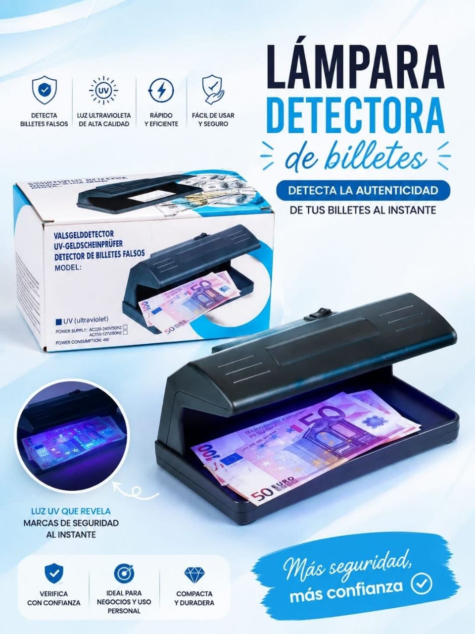 Detector de Billetes UV 4W – Verificador de Dinero